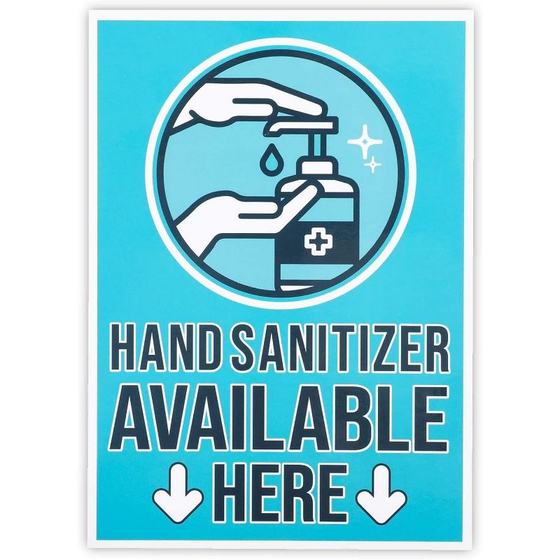 6-Pack Hand Sanitizer Available Here Signs, Self-Adhesive Vinyl Sticker, Blue, 5x7 inches