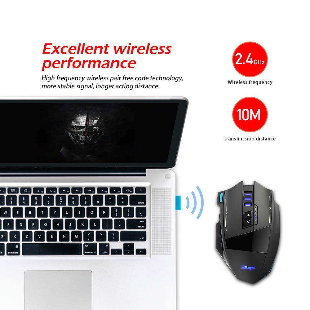 LUOM F-15 Wired/Wireless Gaming Mouse Rechargeable  Optical Mice RGB LED Lights, 9 Buttons Programmable 1000-1600-2400-3200-4800DPI with Fire Button (Black)