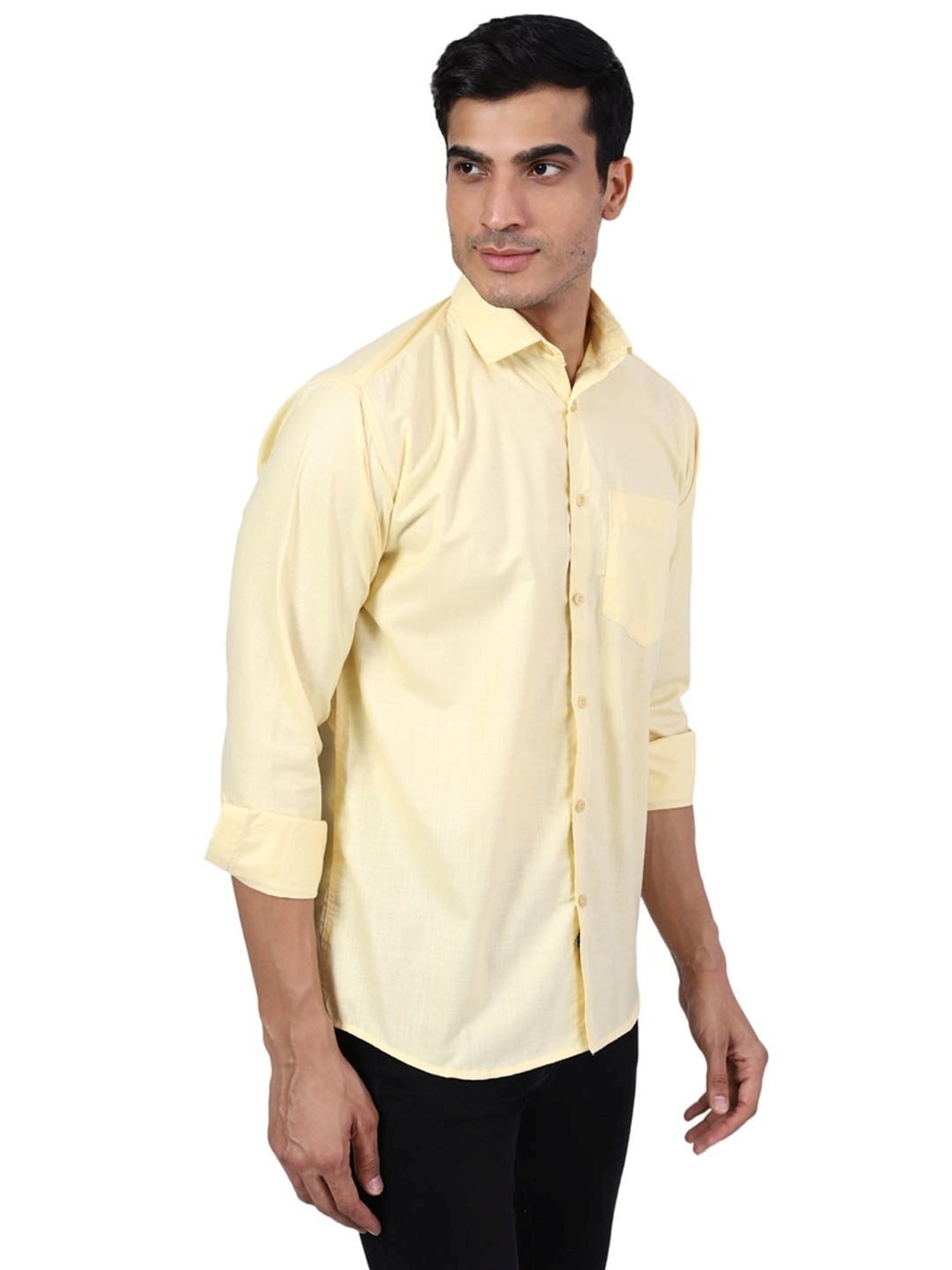 TAHVO Yellow Cotton Slim Fit Shirt