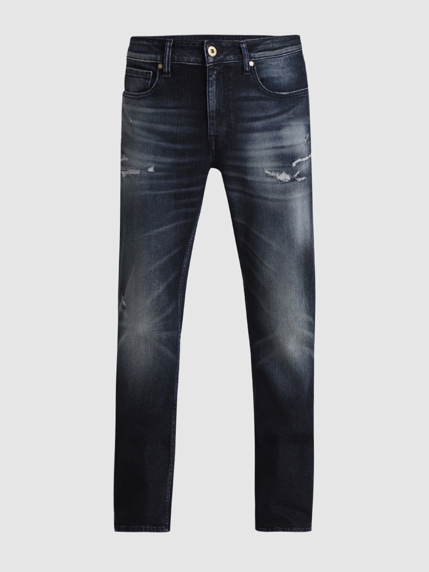 Jack & Jones Dark Blue Denim Cotton Regular Fit Distressed Jeans