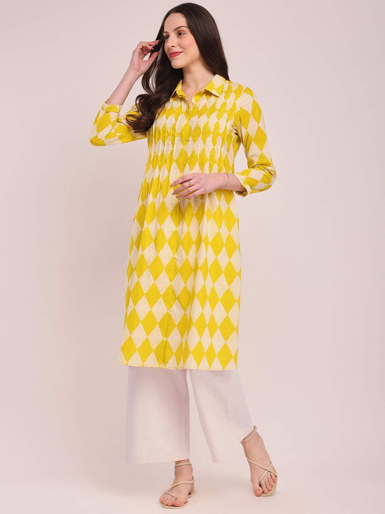 Pink Fort Off-White Cotton Relaxed Fit Palazzos