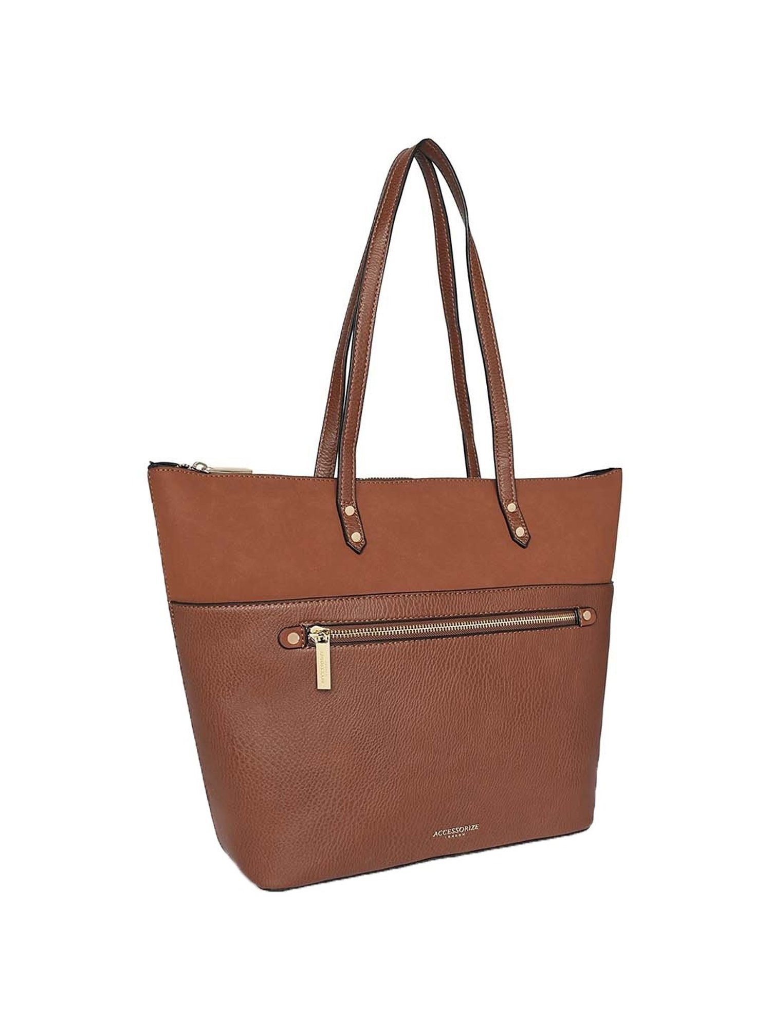 Accessorize London Women's Faux Leather Tan Pocket Molly Tote bag
