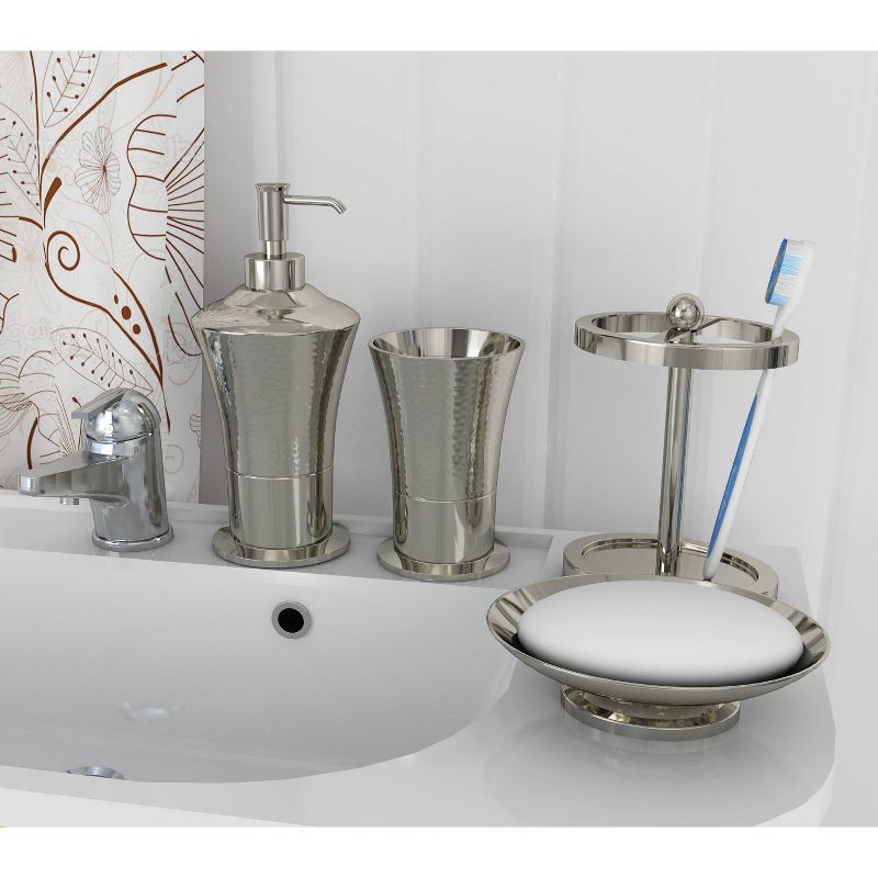 4pc Classic Hammered Metal Bath Accessory Set for Vanity Counter Tops Silver - Nu Steel