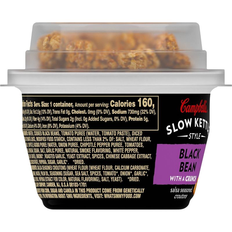 Campbell's Slow Kettle Style Black Bean Soup With Crunchy Toppings, 7.44oz Microwavable Cup