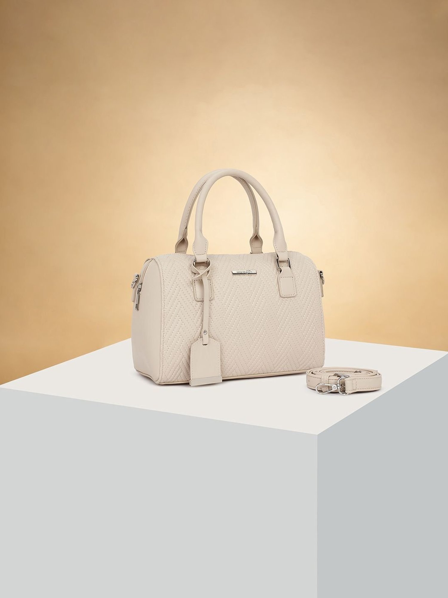 Forever Glam by Pantaloons Light Beige Textured Handbag