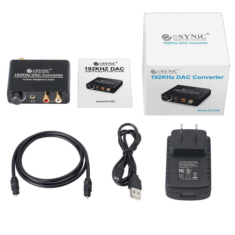 192kHz DAC Converter ESYNIC Digital to Analog Converter Volume Control Digital Optical Coaxial Toslink to Analog Stereo L/R RCA 3.5mm Audio Adapter for Xbox DVD Blu-ray PS3 PS4 AV Amps Cinema Systems