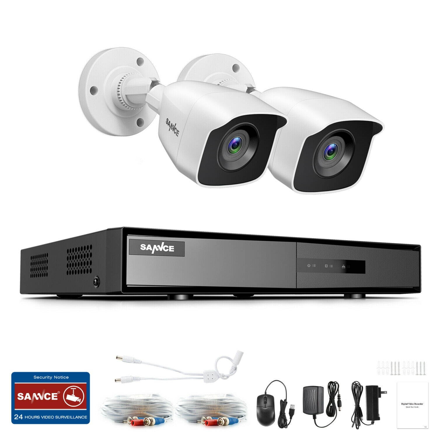 SANNCE 4CH 1080p Security Camera System 5-in-1 CCTV DVR Recorder with no HDD , 2X Waterproof Wired Surveillance Cameras with 100 ft Night Vision, Motion Alert, Remote Access