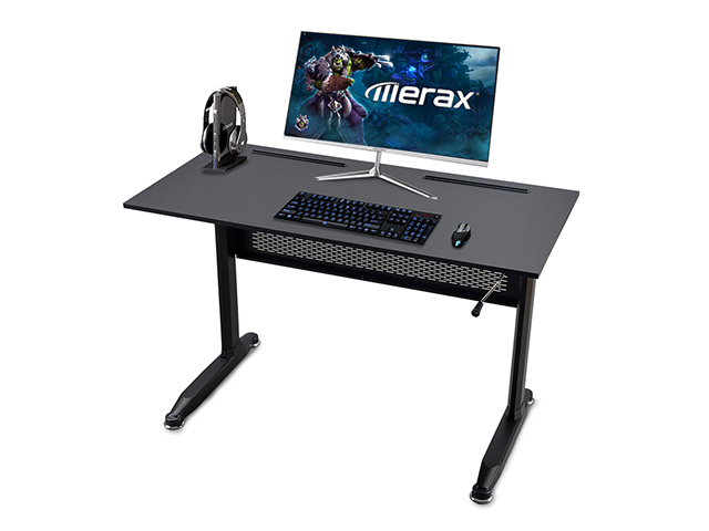 Gaming Desk Home Office Desk Adjustable Height 28.7" to 44.5" Standing Desk with Crank Handle Manual Lifting Table Sturdy Legs With Foot Pads,Black,GT78