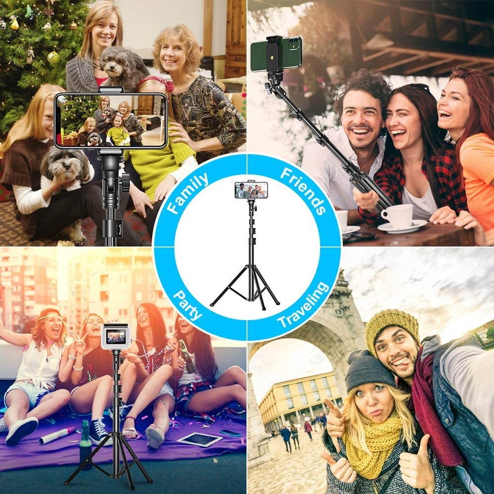 Phone Tripod, 51&ldquo; Extendable Selfie Stick Tripod Bluetooth, All-in-One Travel Tripod with Remote, Compatible with iPhone 11 Pro Max/11 Pro/11/XS/XS Max/XR/X/8, Galaxy S20/S10, Camera, Gopro