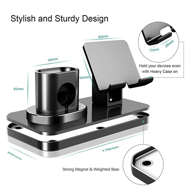 3 in 1 Charging Stand for Apple Watch Series 54321 Airpods 21 Compatible with iPhone 12 Pro 2020 11 SE2 XS MAX XR XS 8 7 6 6s Plus 5s iPad Tablet StandOriginal Cables RequiredBlack