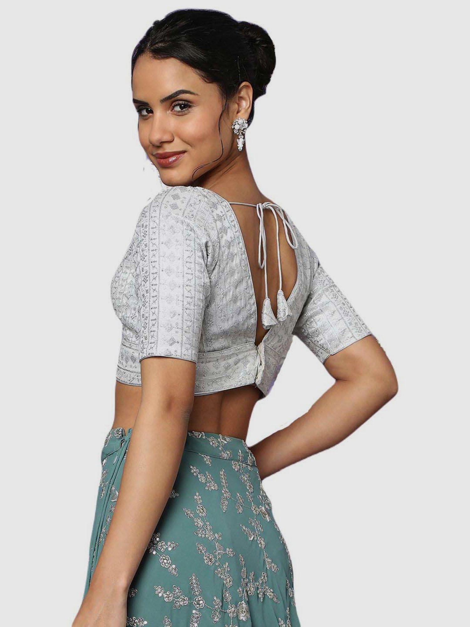 Salwar Studio Silver Embroidered Readymade Blouse