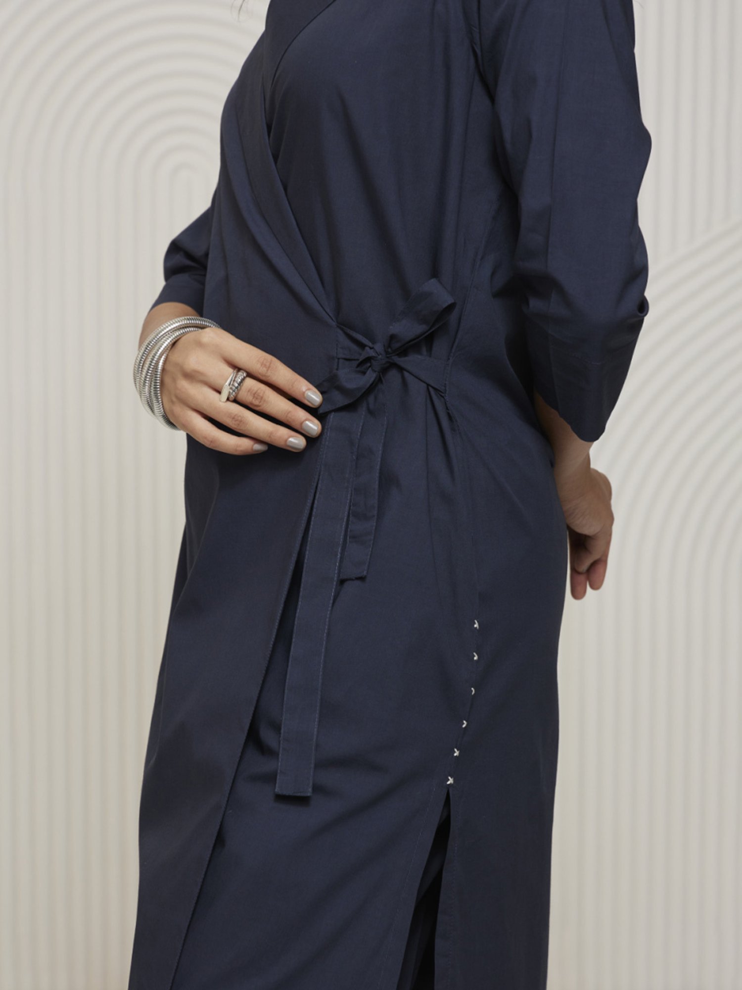 Artagai Midnight Navy Elevated Basics Co-Ord Set With Notch Collar Top And Straight Pants