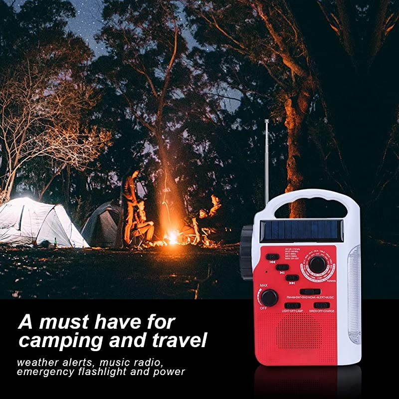 Portable Solar Emergency Weather Radio Hand Crank AM/FM NOAA Survival Radios with LED Flashlight 1000mAh Power Bank for Smart Phone for Home Outdoor Camping Traveling Earthquake (083)