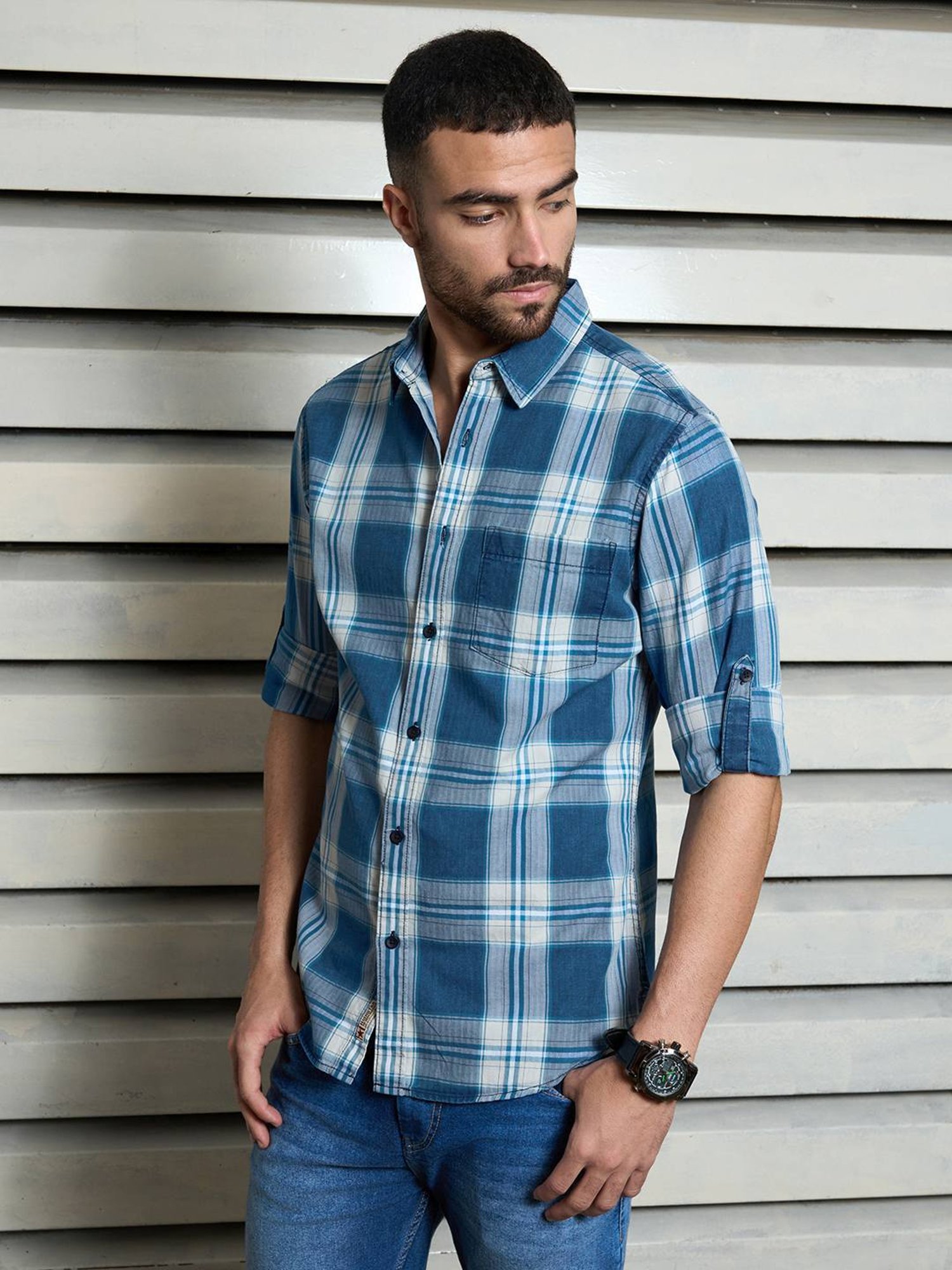 High Star Multi Cotton Regular Fit Checked Shirt
