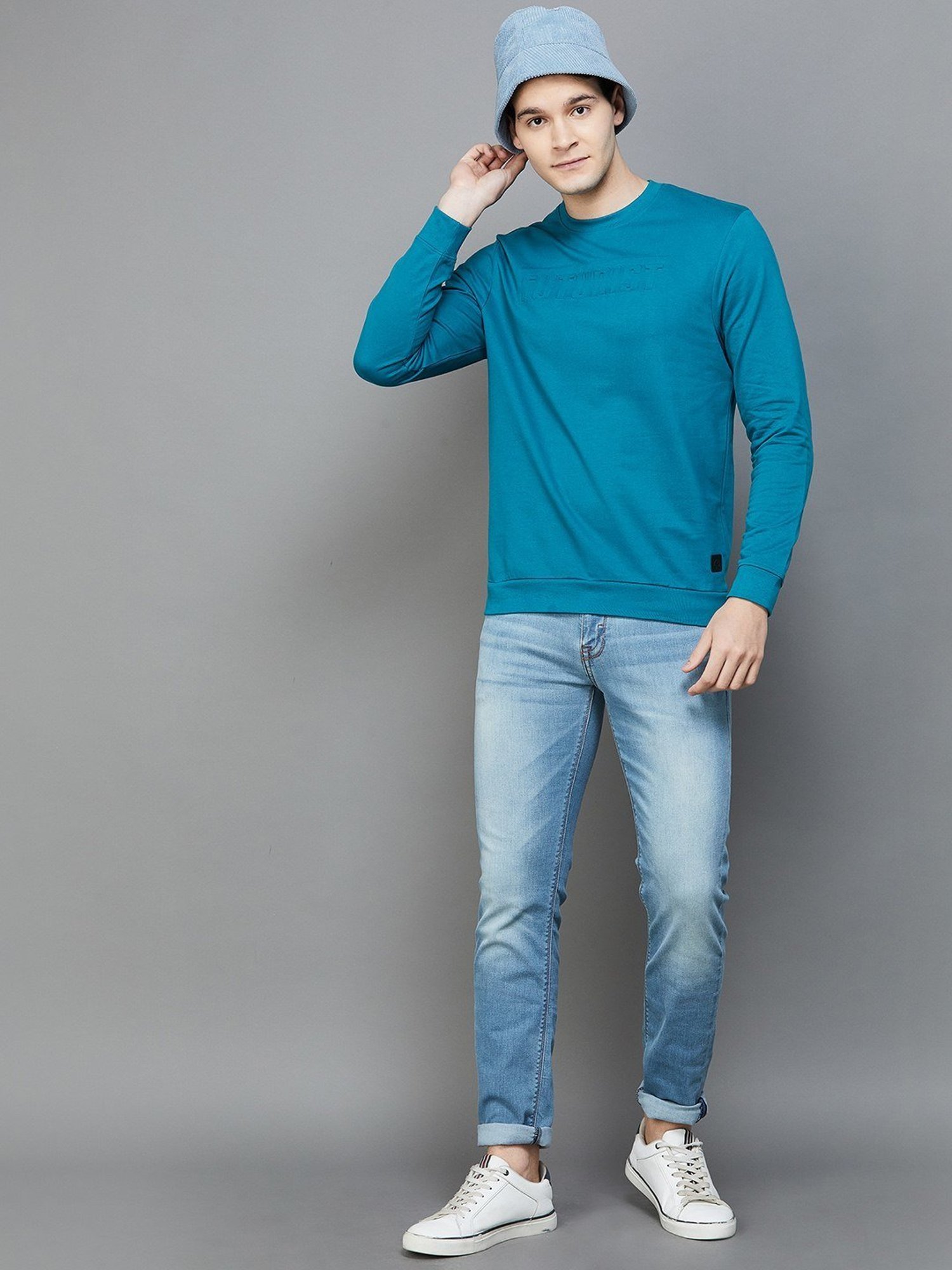 BOSSINI Teal Regular Fit Printed Sweatshirt