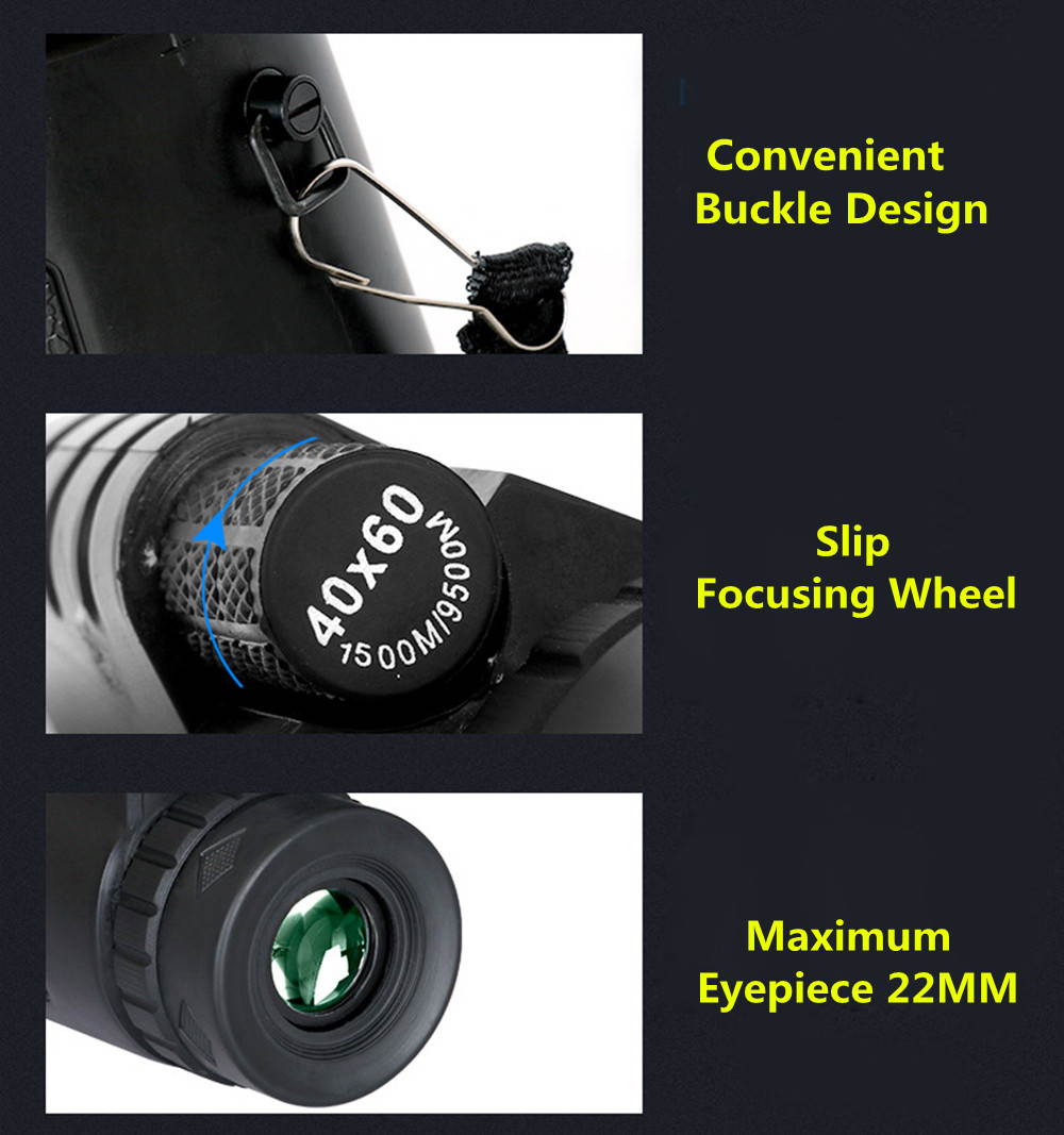 UrChoiceLtd&reg; PANDA 40x60 Compass Monocular HD Telescope Spotting Scope Dual Focus Optical Prism  Night Vision Tourism Scope Zoom Binoculars For Sky Gazers with Free Tripod & Mobile Phone Bracket