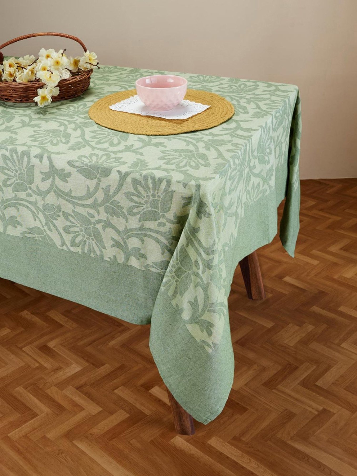 Fabindia Green Cotton 120 TC 120 GSM Inaya Table Cover - Set of 4