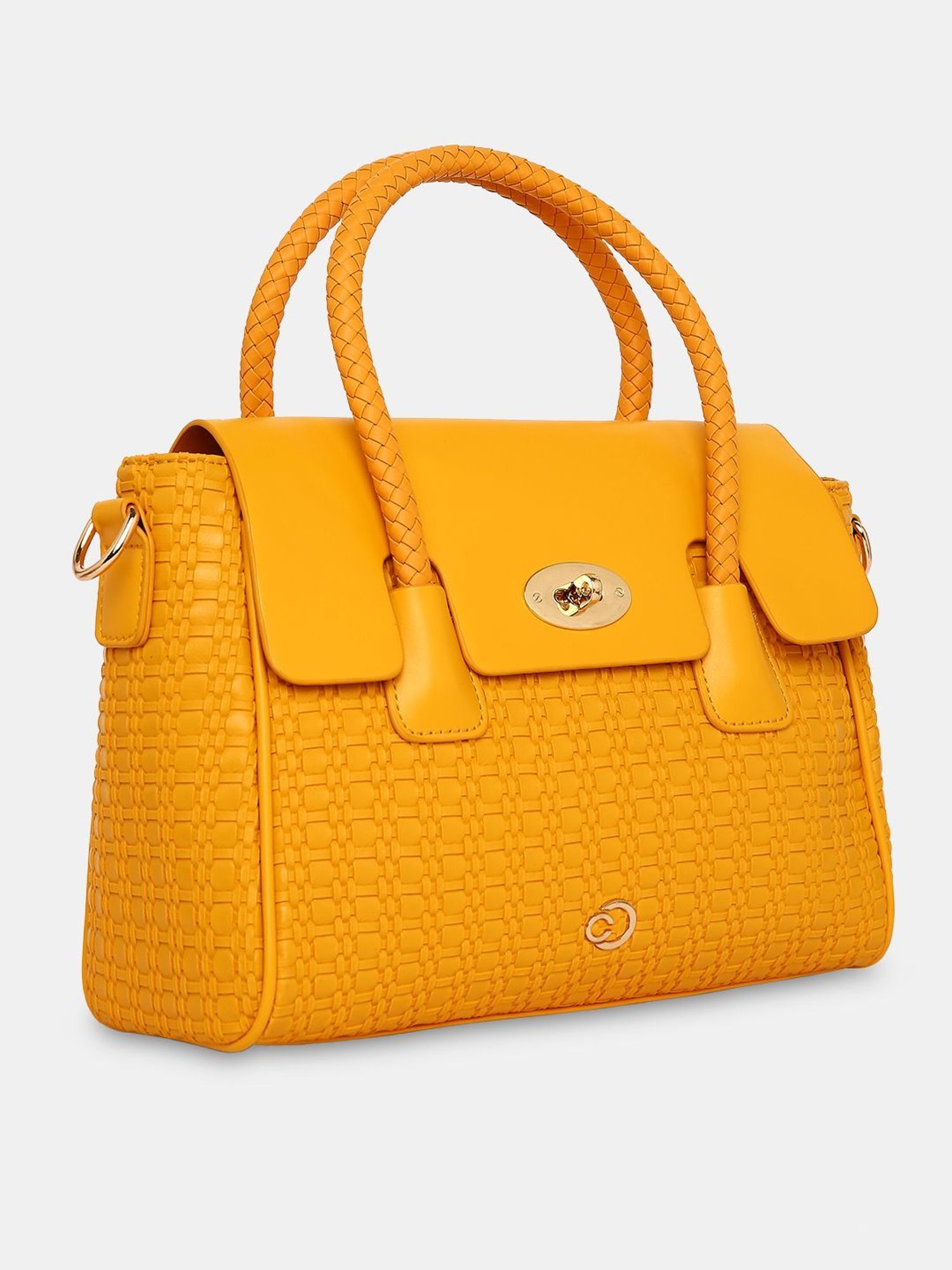 Caprese Yellow Textured Medium Handbag