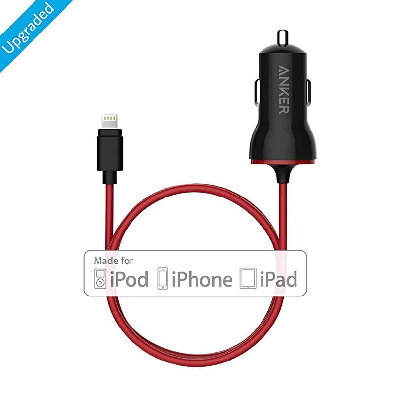 iPhone Car Charger,  12W 5V Lightning Car Charger [Mfi-Certified], PowerDrive Car Charger with 3ft Apple Certified Cable, for iPhone XS/Max/XR/X/8/7/6/Plus, iPad Pro/Air 2/Mini, and More