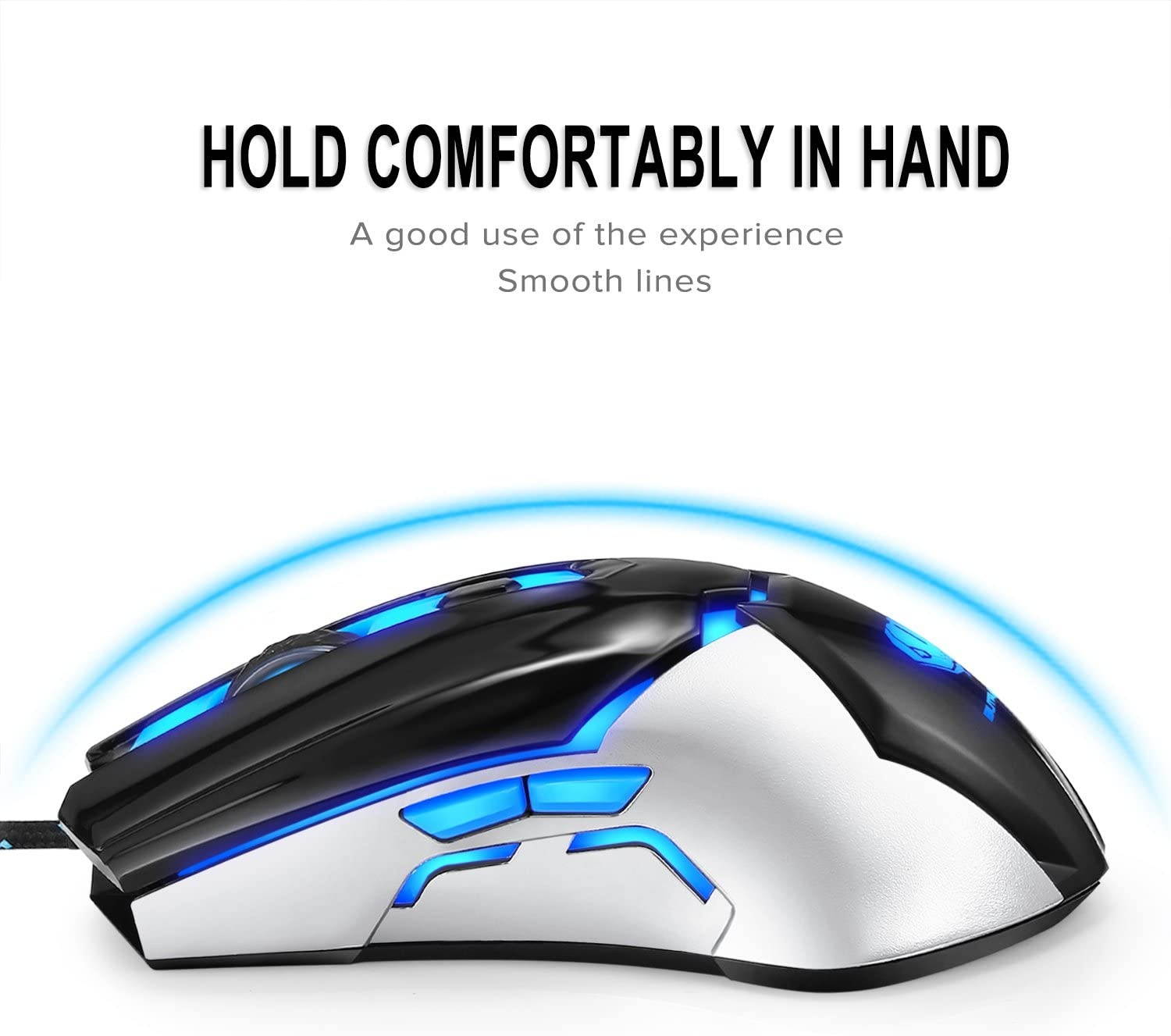 Gaming MouseUSB Wired PC Gaming Mice 3200 DPI with 4 Adjustable Levels Comfortable Ergonomic Grip Design with Blue LED 6 Programmable Buttons for PCNotebook MacBook Windows Vista Linux - Blue
