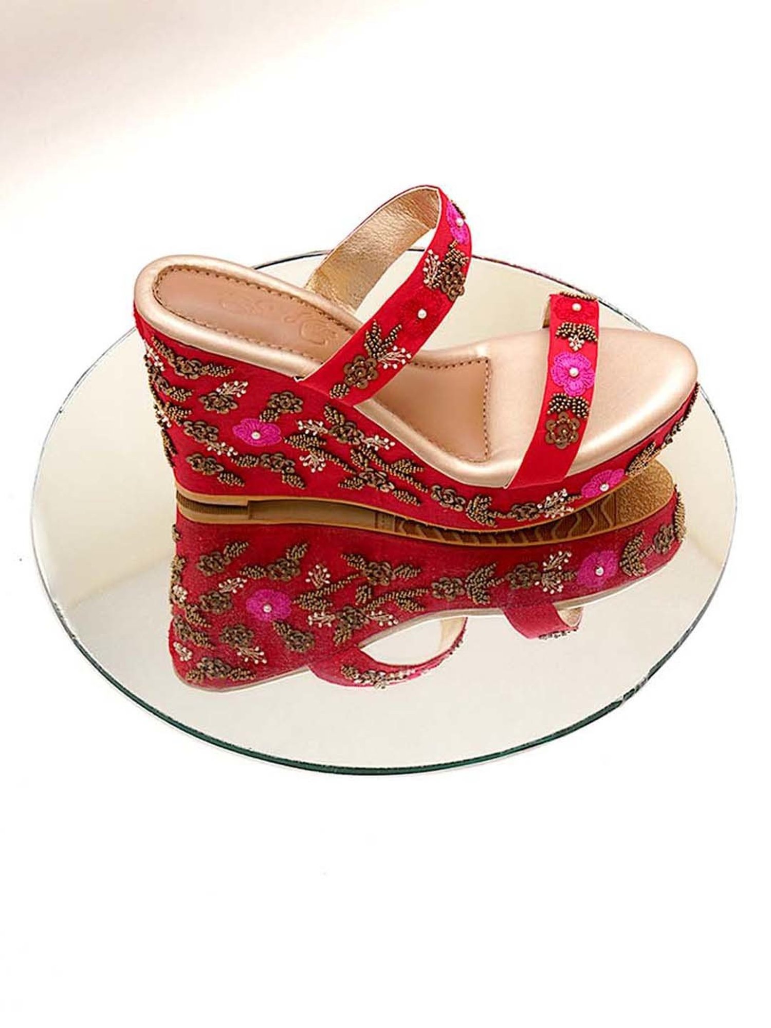 Sole House Women's Red Ethnic Wedges