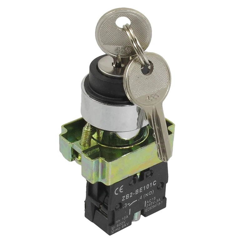 22mm Locking 1 NO Two 2-Position Keylock Selector Select Switch ZB2-BG21