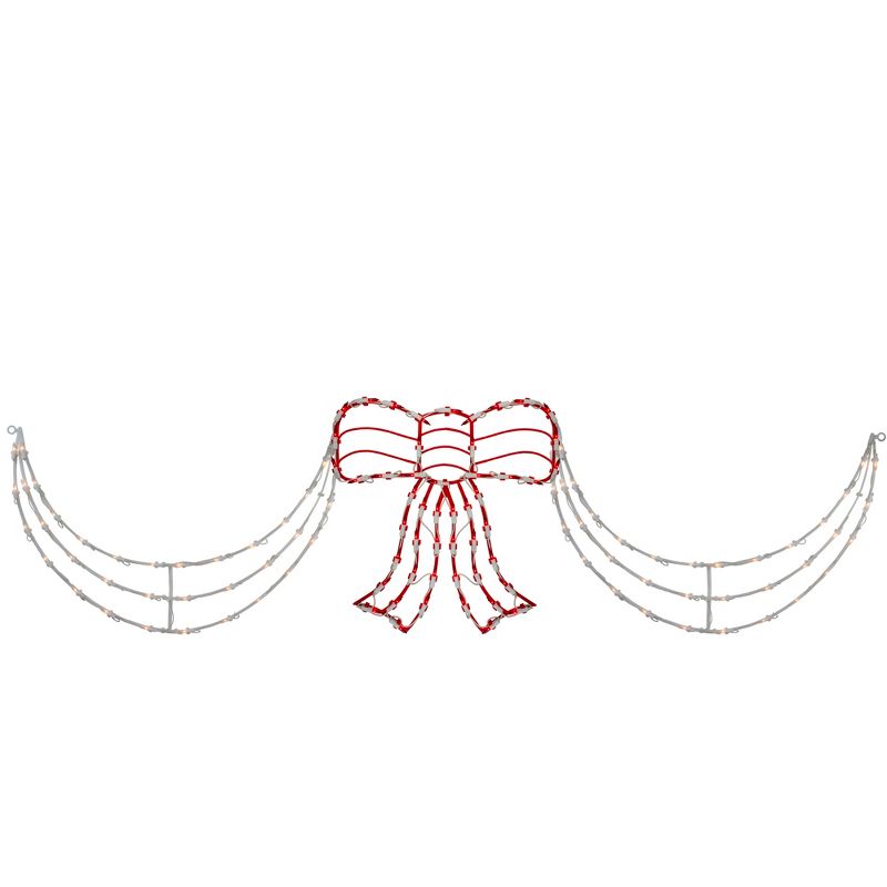 Northlight 3-Piece Lighted Red and White Bow and Swag Christmas Decoration