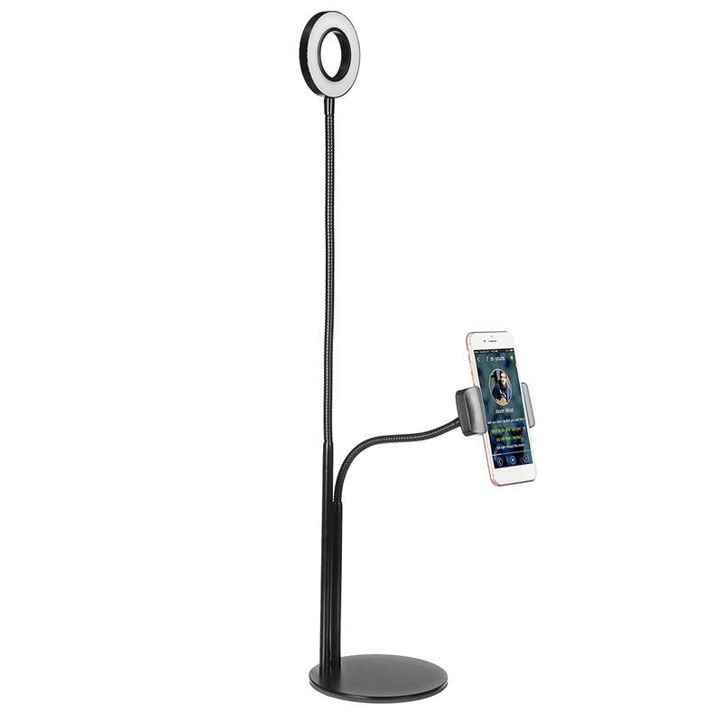 Universal Live Stream Fill Light Desktop Phone Holder Selfile Stand for iPhone Mobile Phone White
