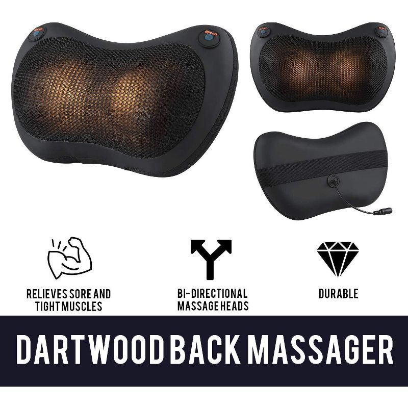 Dartwood Back and Neck Massager for Relieving Back and Neck Muscle Pain with Heat and Deep Kneading for use at Home and in Cars