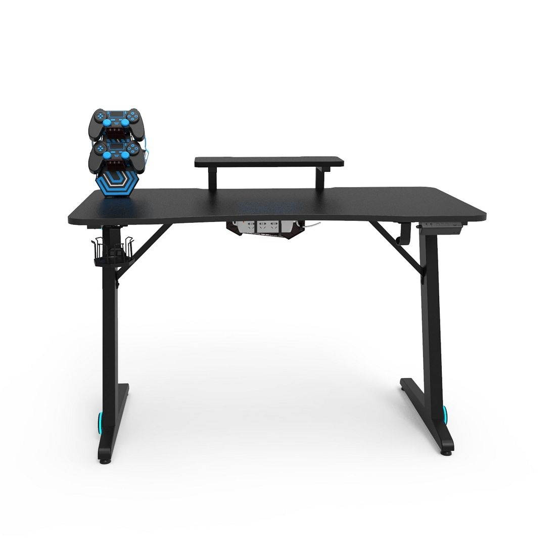 Z-shaped Game Table with Monitor Stand & RGB Light & Cup Holder & Headphone Hook & Plug board Holder, Size: 47.24x23.62x30 inch