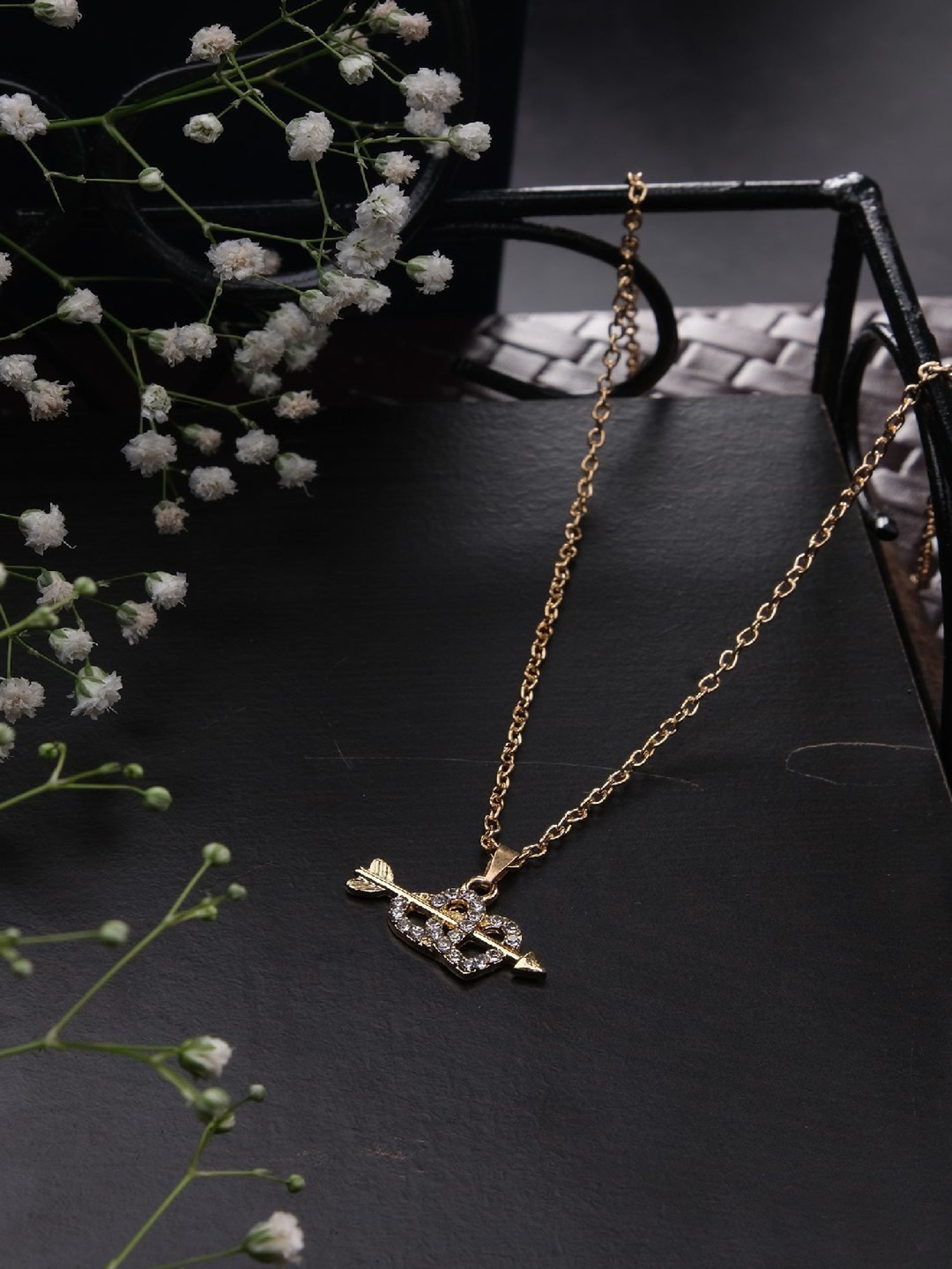 Jewelz Trendsetting Gold Western Necklace With Delicate Double Heart Charm for Women