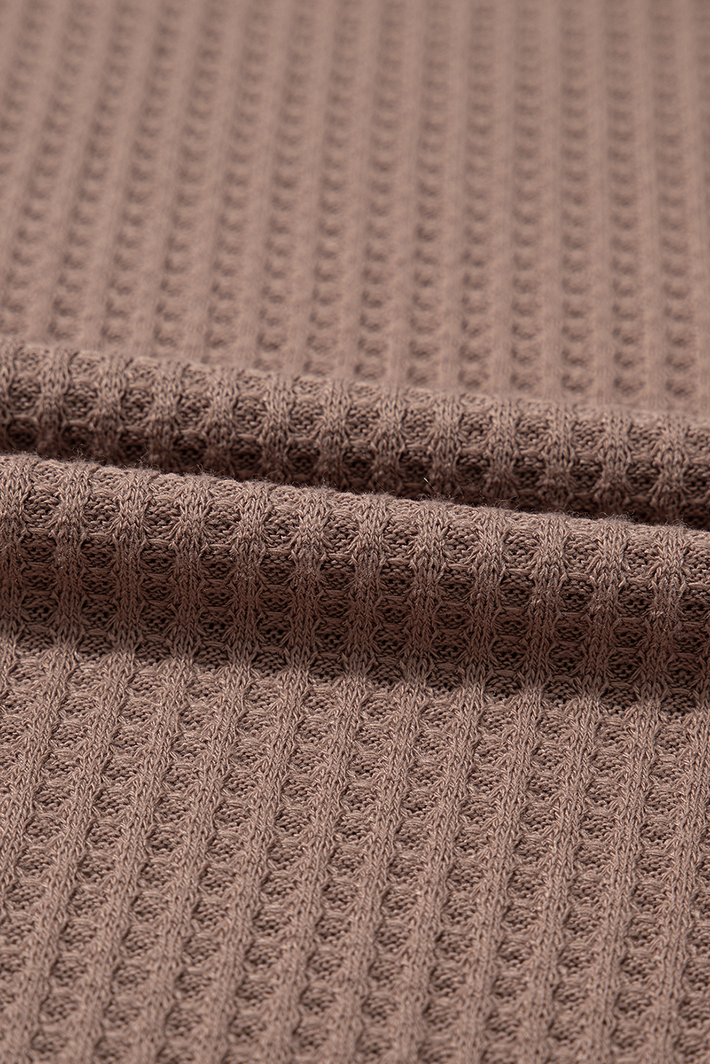 Coffee Waffle V Neck Drop Shoulder Loose Top