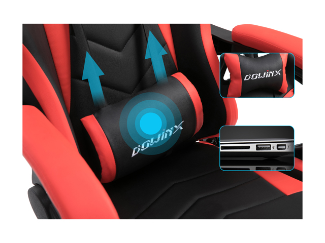 Dowinx Gaming Chair Ergonomic Office Recliner for Computer with Massage Lumbar Support, Racing Style Armchair PU Leather E-Sports Gamer Chairs with Retractable Footrest (Black&Gray)