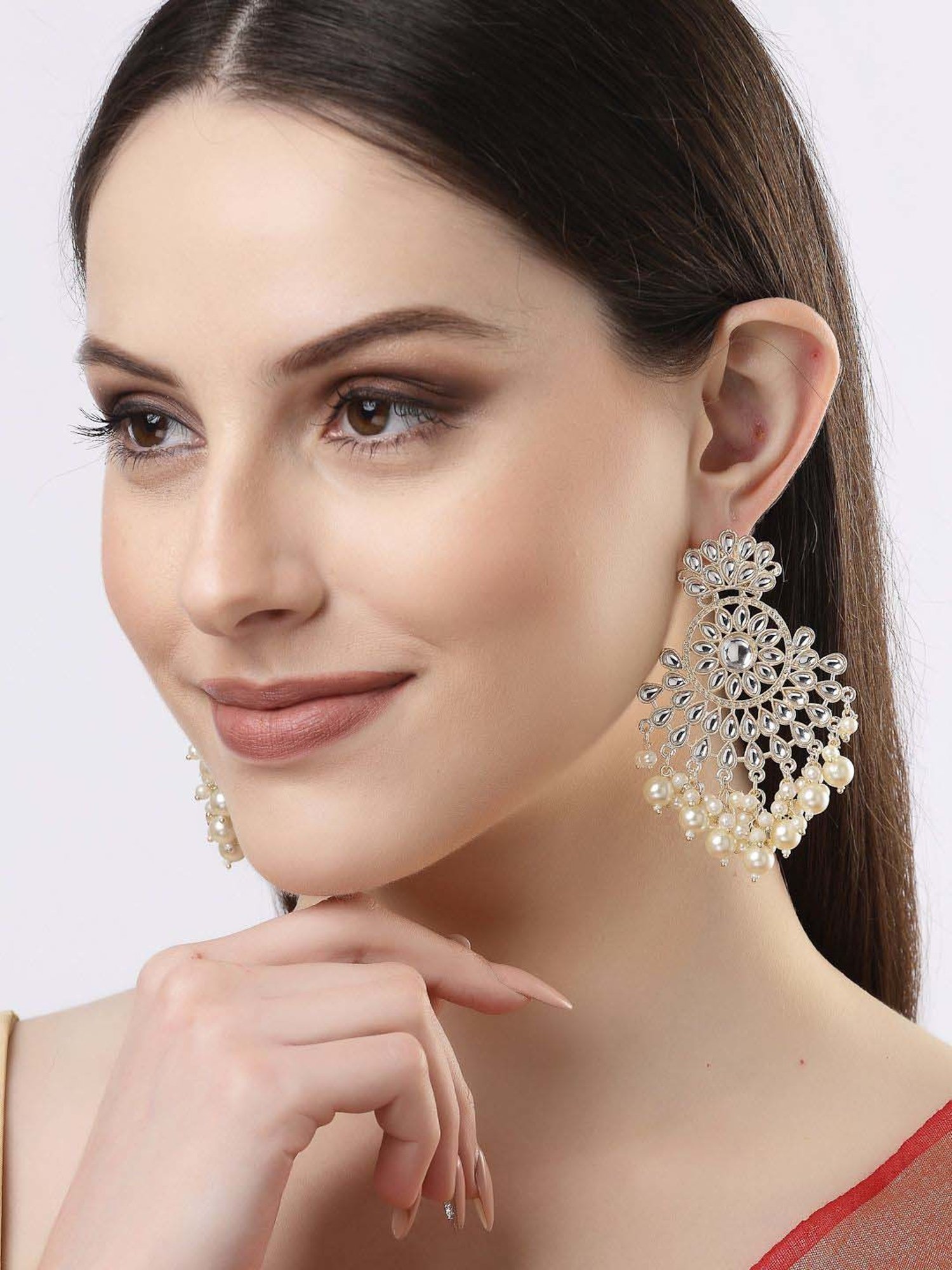 NVR Gold-Plated Kundan Dangler Earrings for Women
