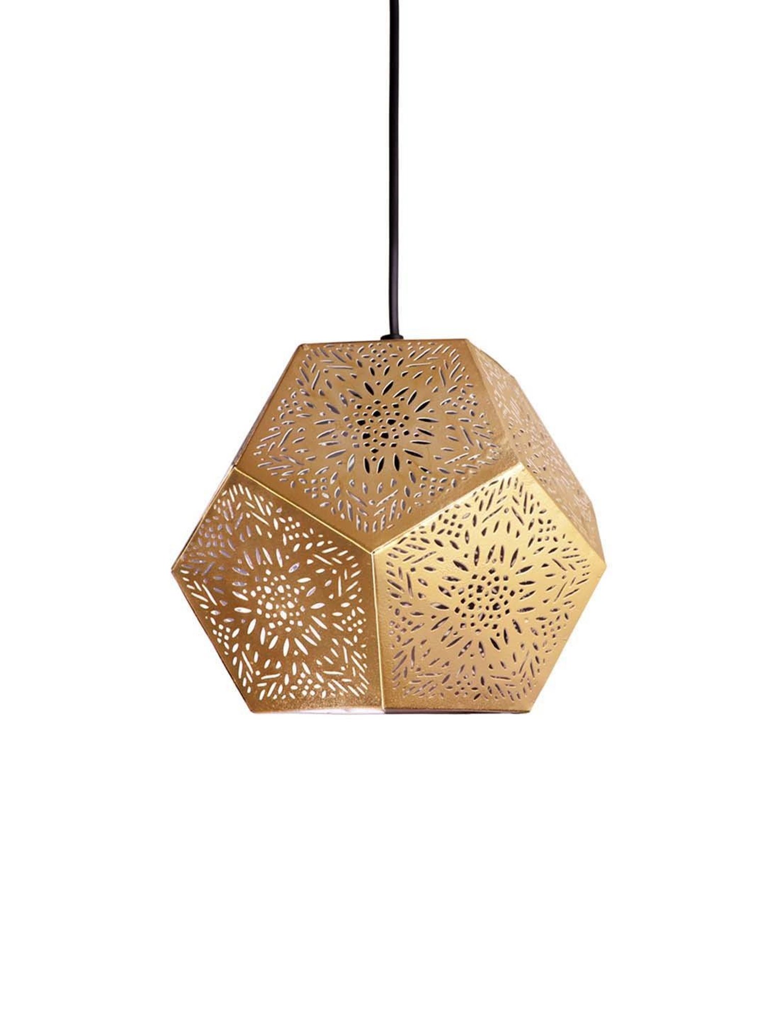 ExclusiveLane 'Moroccan Geometry' Matte Gold Iron Hand-Etched Pendant Lamp - Set of 1
