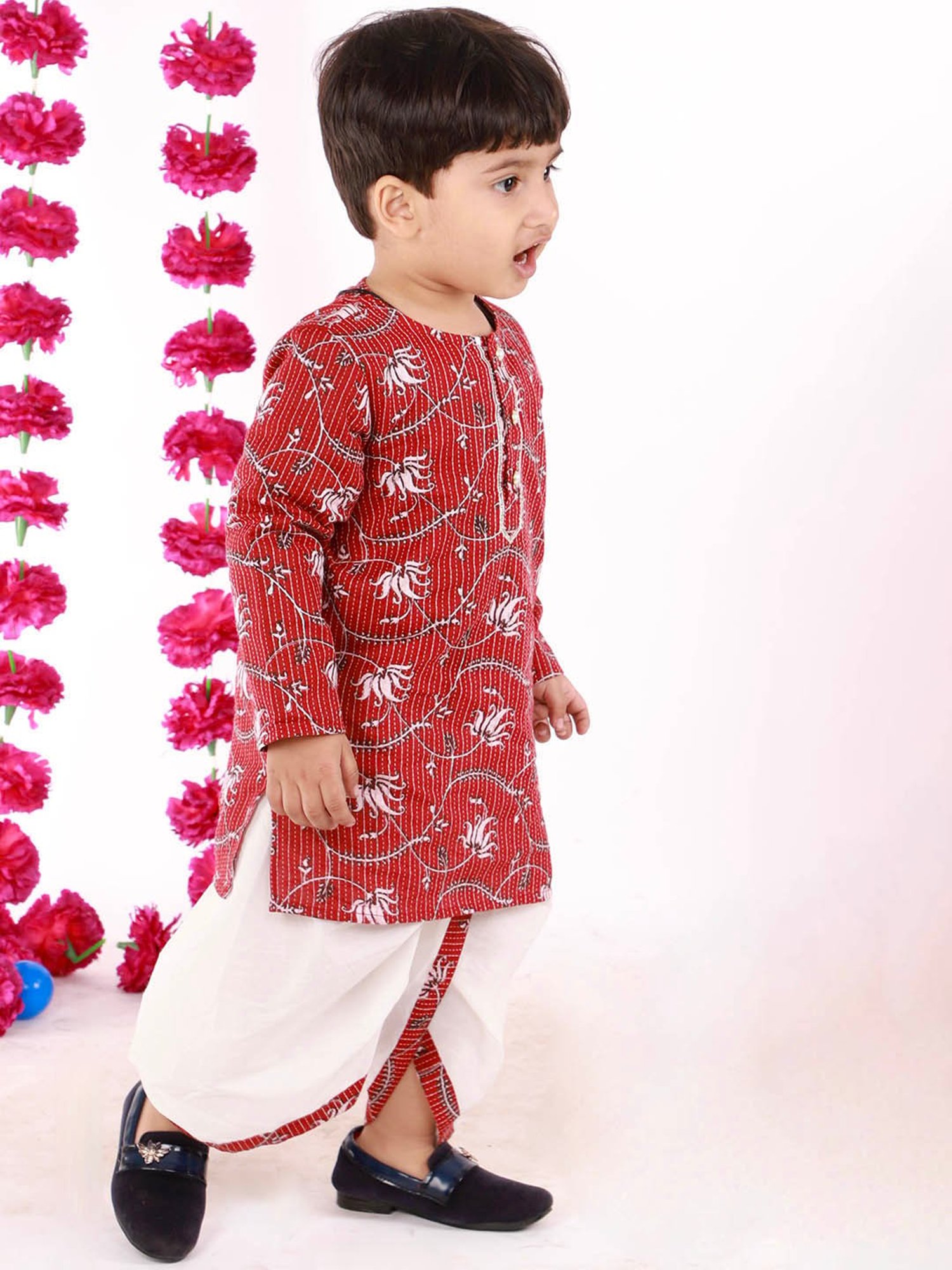 Little Bansi Kids Brown & White Embroidered Kurta with Dhotis