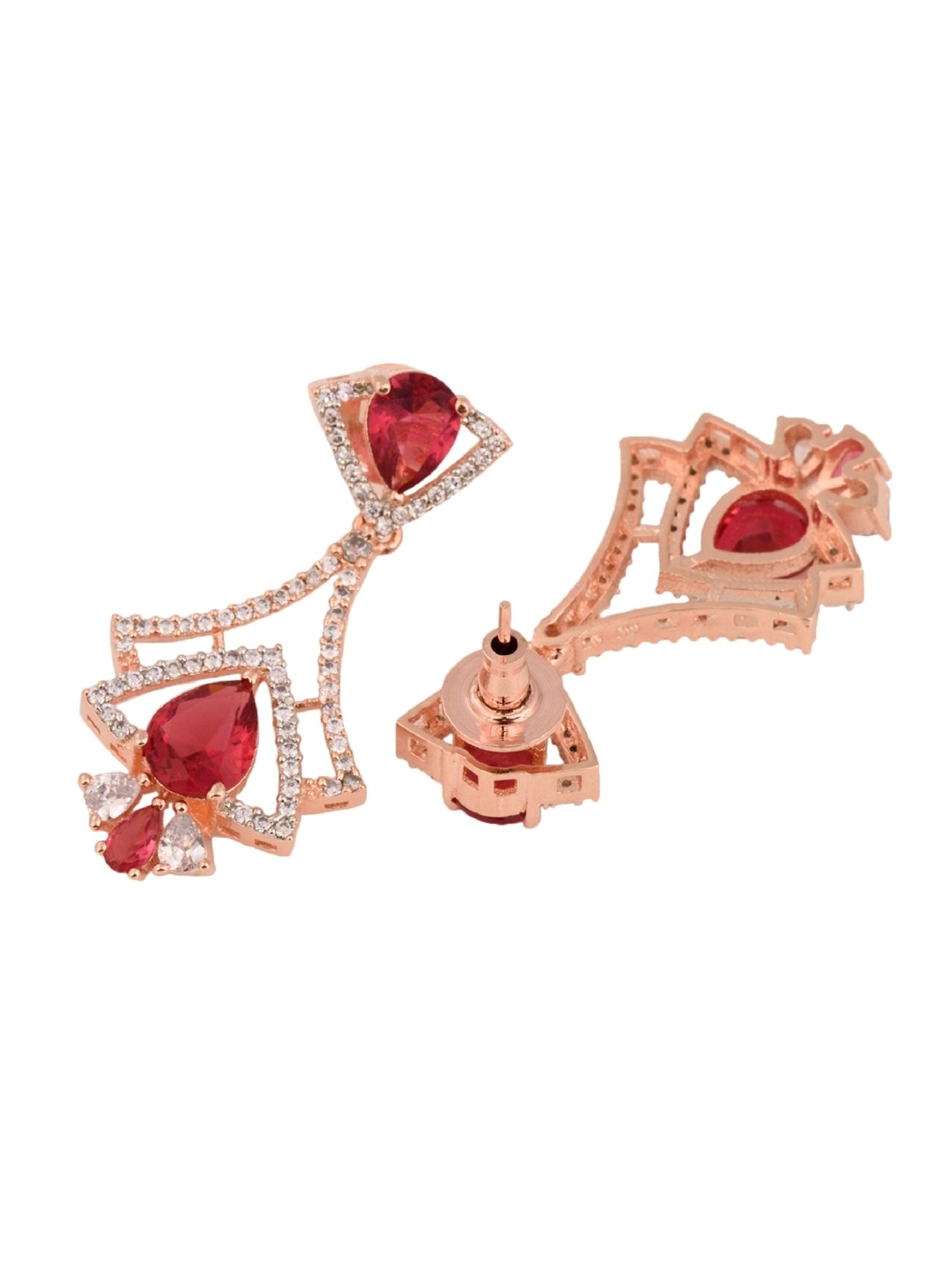 Saraf RS Jewellery Rose Gold Pink & White AD Studded Earrings