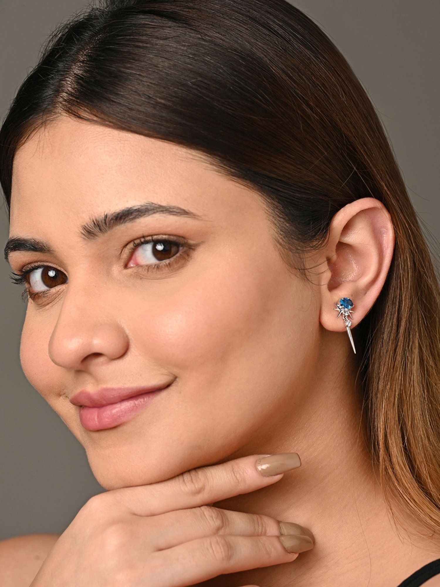 Clara 925 Silver Rhodium-Plated Swiss Zirconia Dolores Dangler Earrings