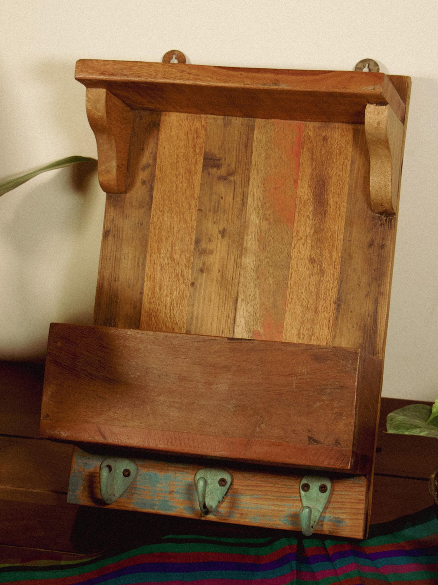 Ambi Wooden Wall-Mounted Storage Rack - Distressed Look