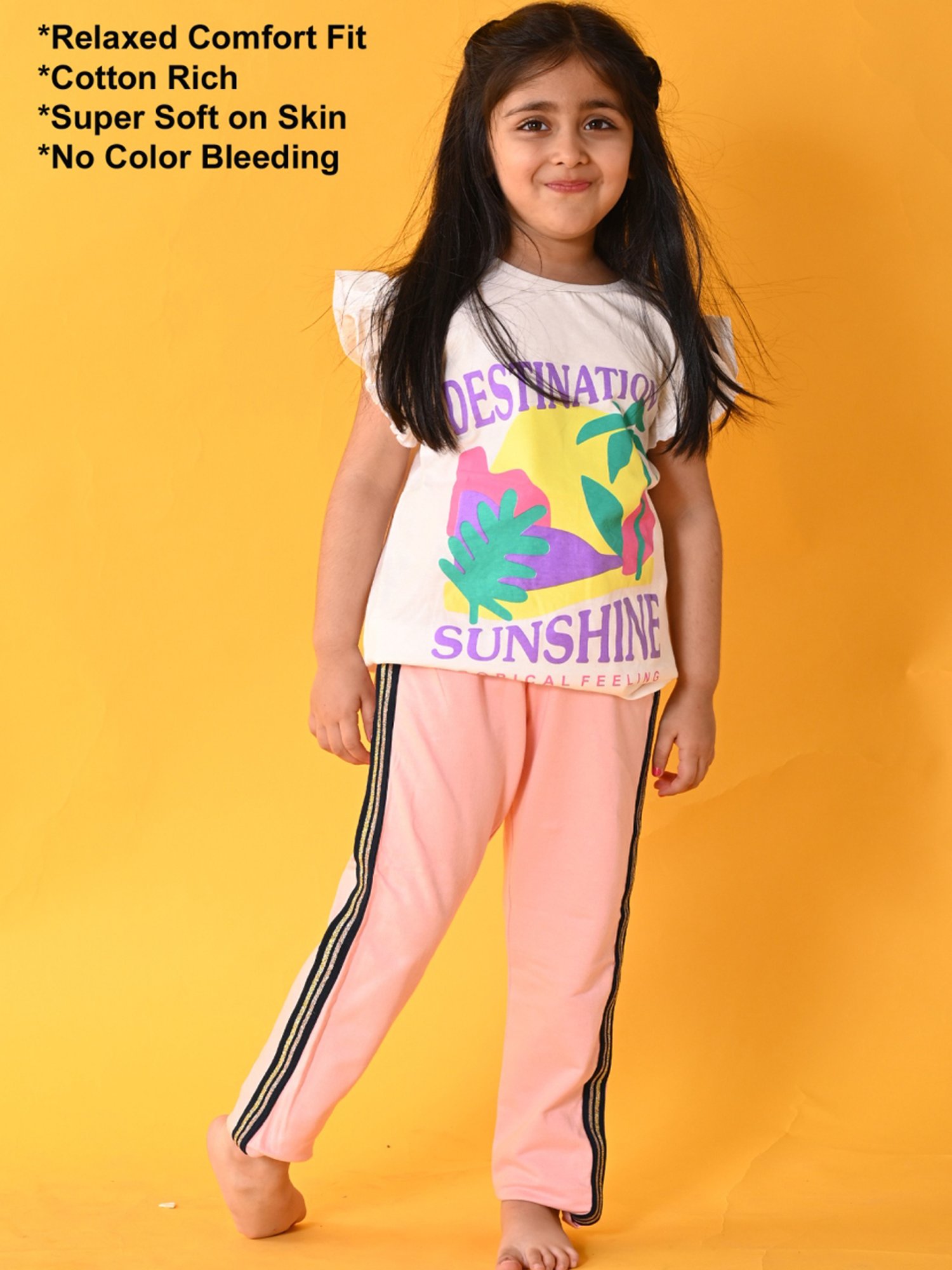 Anthrilo Kids White & Pink Cotton Printed T-Shirt Set