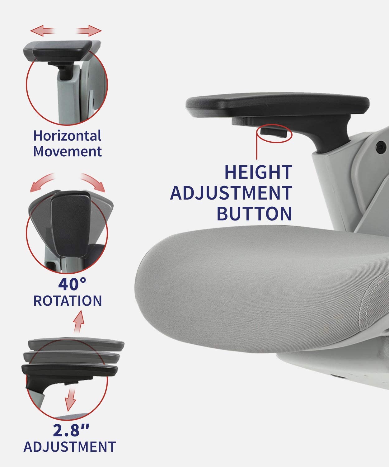 COLAMY Ergonomic High Swivel Executive Chair with Adjustable Height Head 3D Arm Rest Lumbar Support and Upholstered Back for Home Office Gray