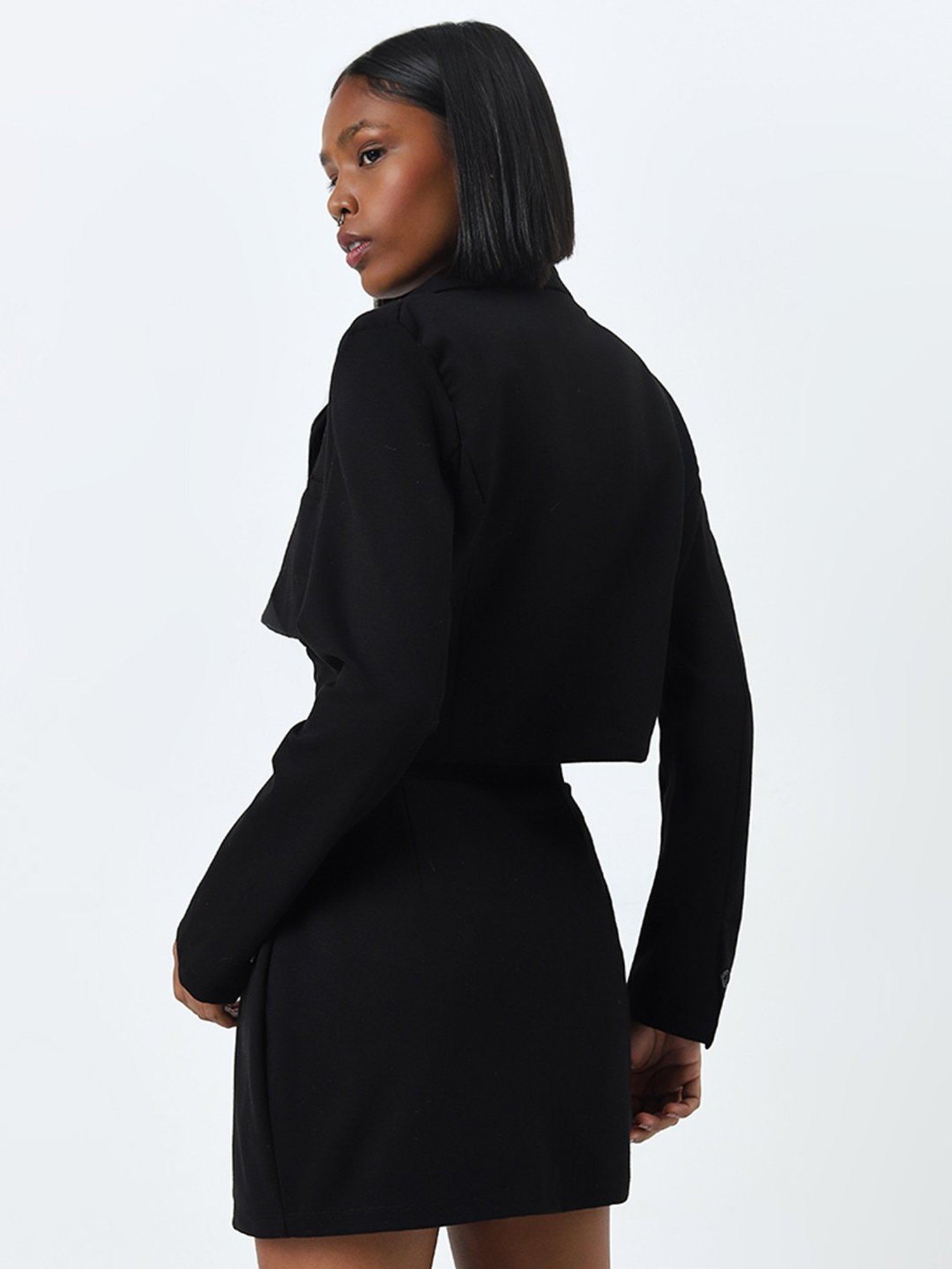 Nuon by Westside Black Blazer-Style Cropped Jacket