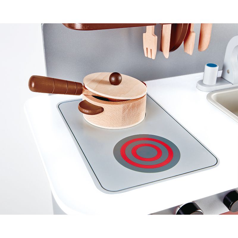 Hape Kids Gourmet Chef Wooden Toy Kitchen Pretend Play with Oven, Sink, Refrigerator, Cooking Pots and Cookware Accessories Set, Espresso Silver