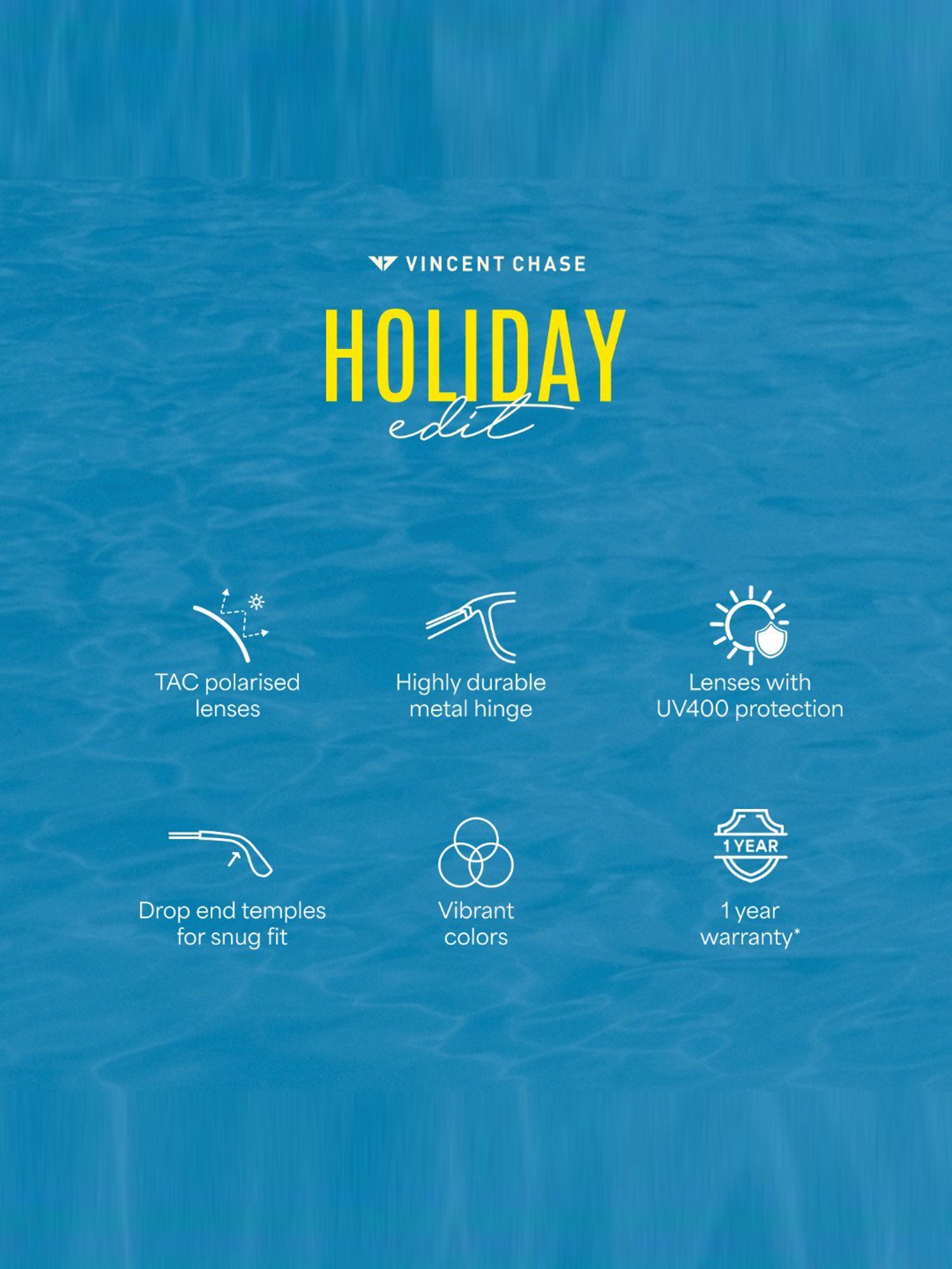 Vincent Chase HOLIDAY EDIT Blue Wayfarer Polarised and UV Protected Lens Unisex Sunglasses