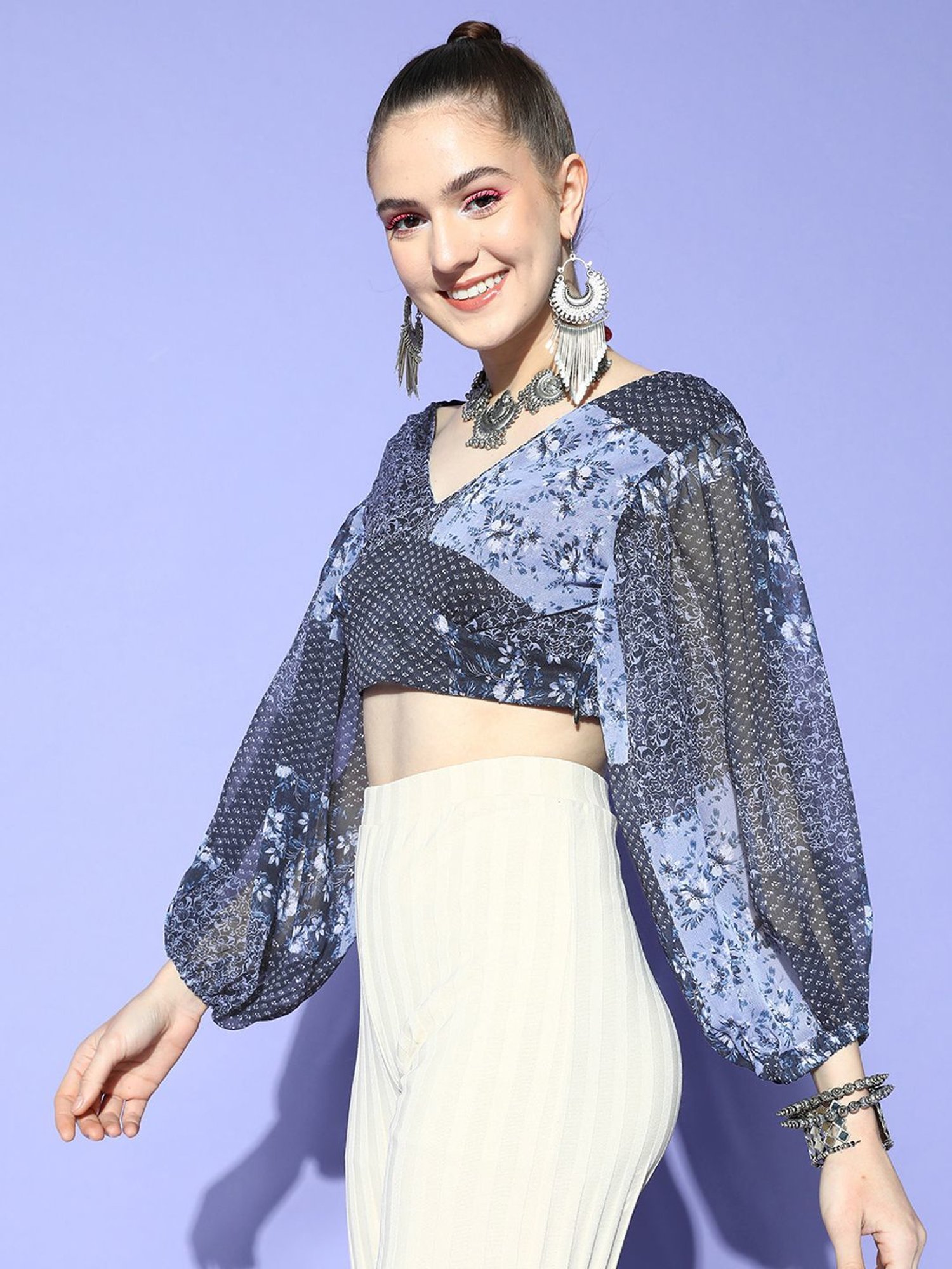 Prakrti Blue Printed Crop Top