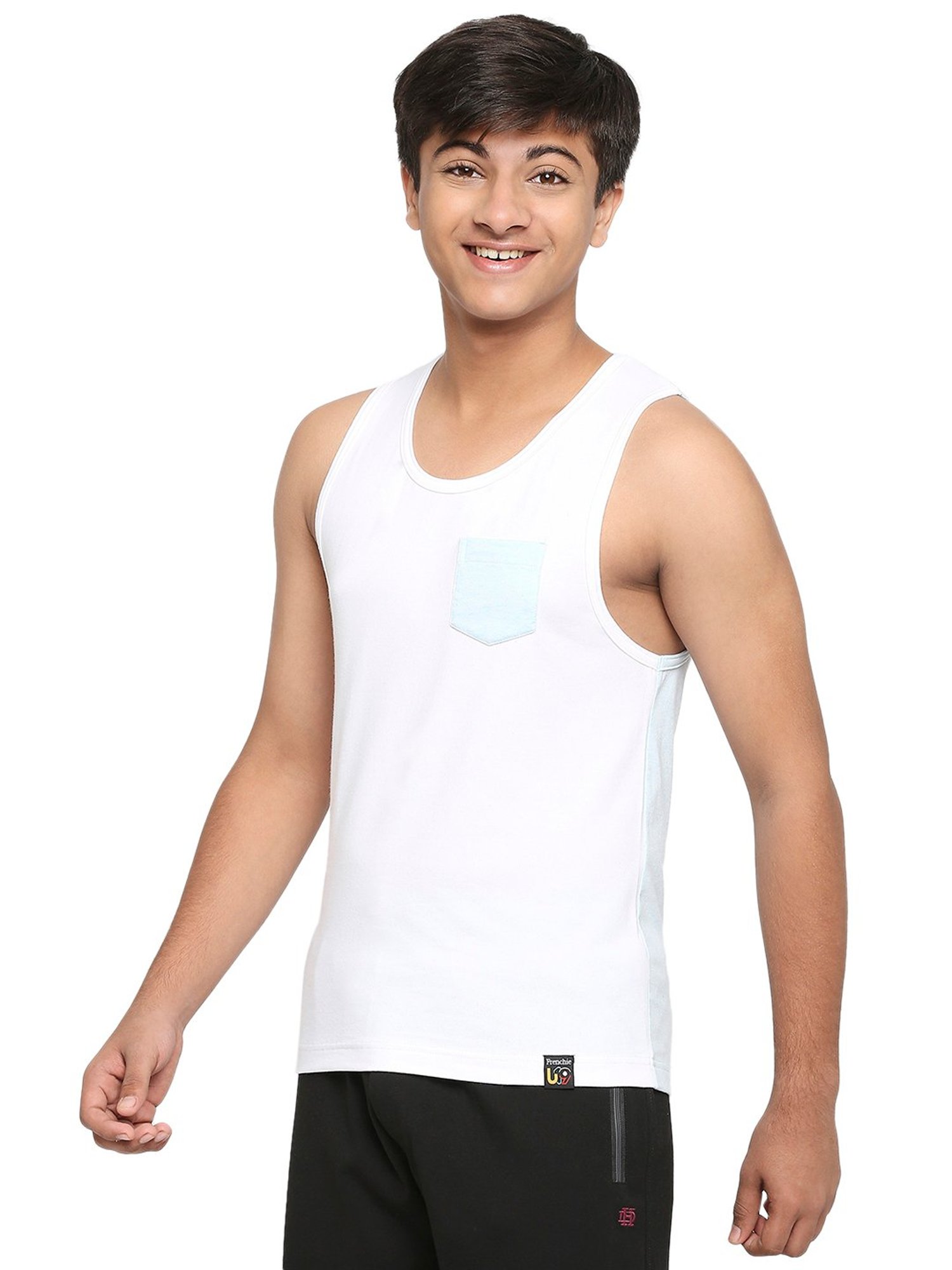 Frenchie Kids White & Blue Solid Vest