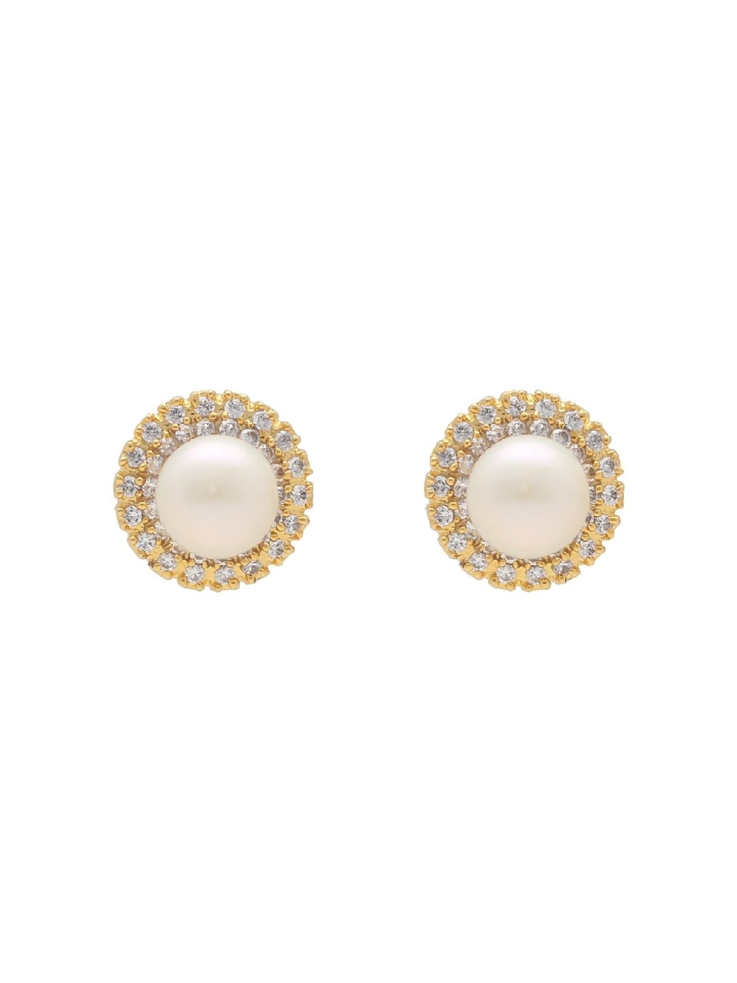 Sri Jagdamba Pearls Passion Pearl White & Golden Stud Earrings for Women & Girls