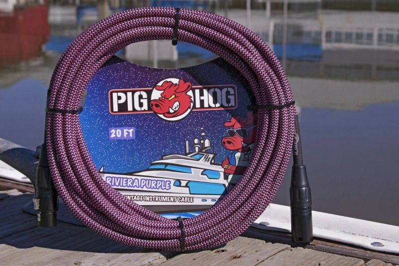 4-Pack Pig Hog Riviera Purple Woven High Performance XLR Microphone Cable, 20 Ft
