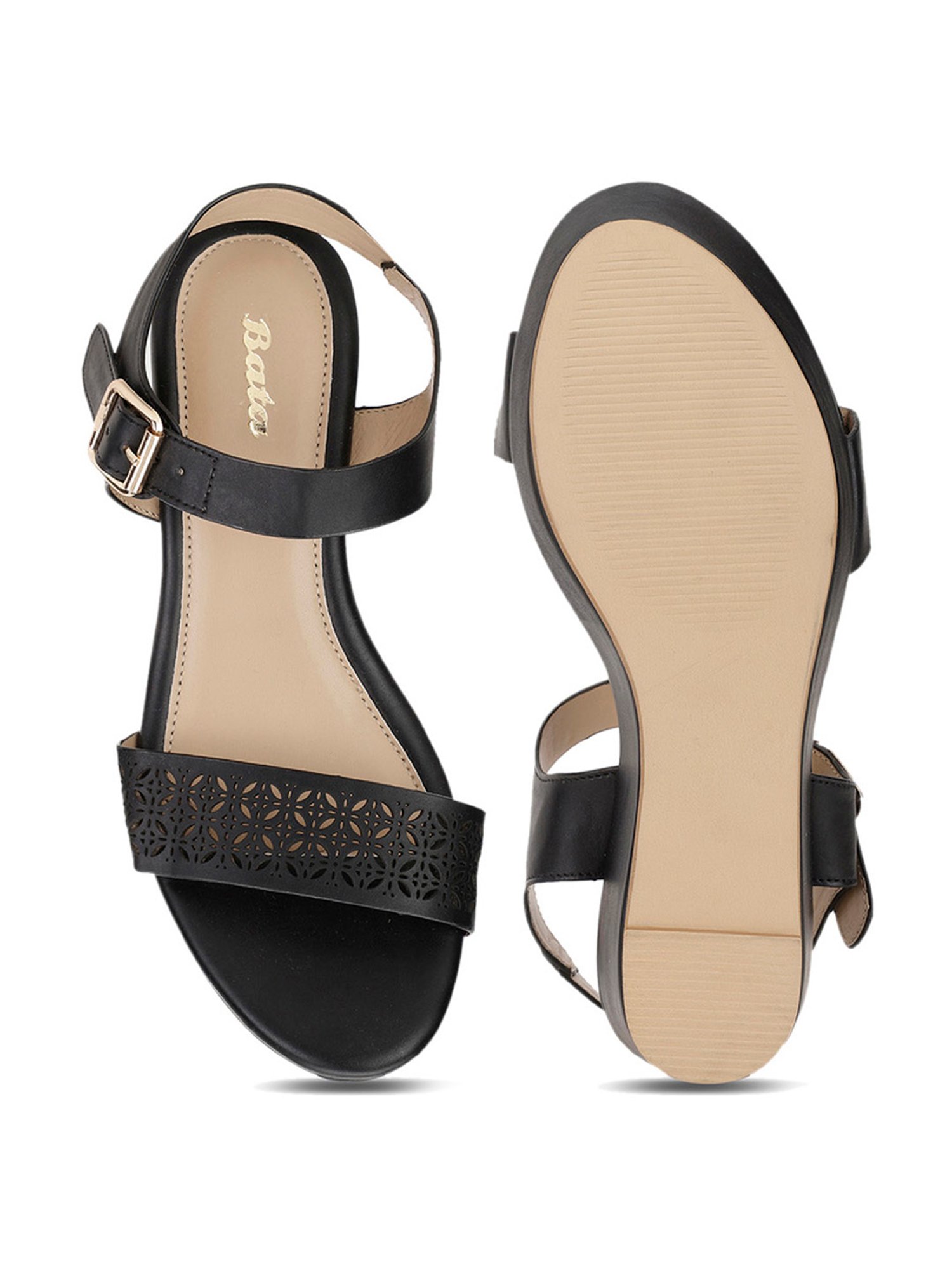 Bata Women's Black Ankle Strap Wedges