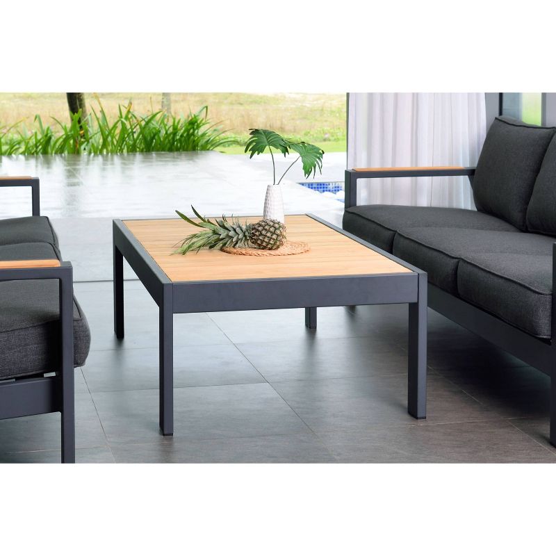 Palau Outdoor Coffee Table in Dark Gray with Natural Teak Wood Top - Armen Living